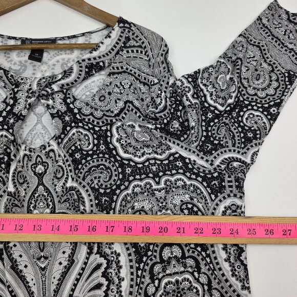 INC International Concepts Black White Paisley Cutout Keyhole‎ 3/4 Sleeve Blouse - Picture 12 of 13